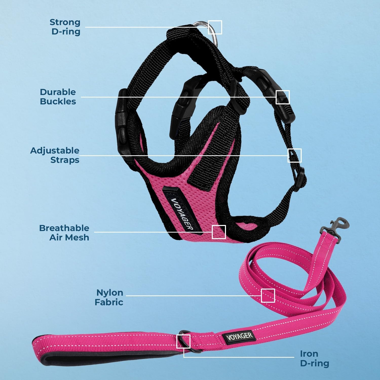 image:imageBest Pet Supplies Voyager Stepin Lock Pet Harness w Reflective Pet Leash Combo Set with Neoprene Handle 5ft Supports Small Medium and Large Breed PuppiesCats PurpleBlack Trim LHarness Leash Set FuchsiaBlack Trim