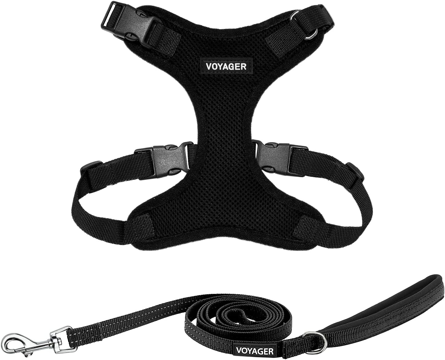 image:imageBest Pet Supplies Voyager Stepin Lock Pet Harness w Reflective Pet Leash Combo Set with Neoprene Handle 5ft Supports Small Medium and Large Breed PuppiesCats PurpleBlack Trim LHarness Leash Set Black