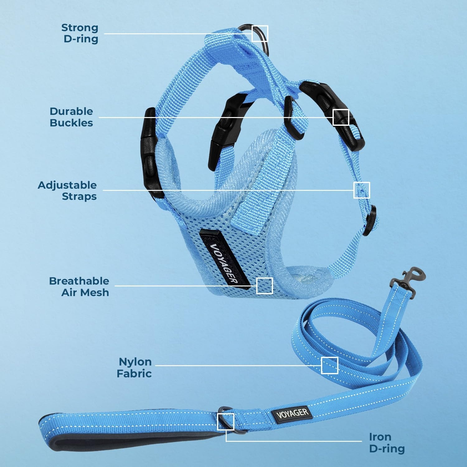 image:imageBest Pet Supplies Voyager Stepin Lock Pet Harness w Reflective Pet Leash Combo Set with Neoprene Handle 5ft Supports Small Medium and Large Breed PuppiesCats PurpleBlack Trim LHarness Leash Set Baby Blue