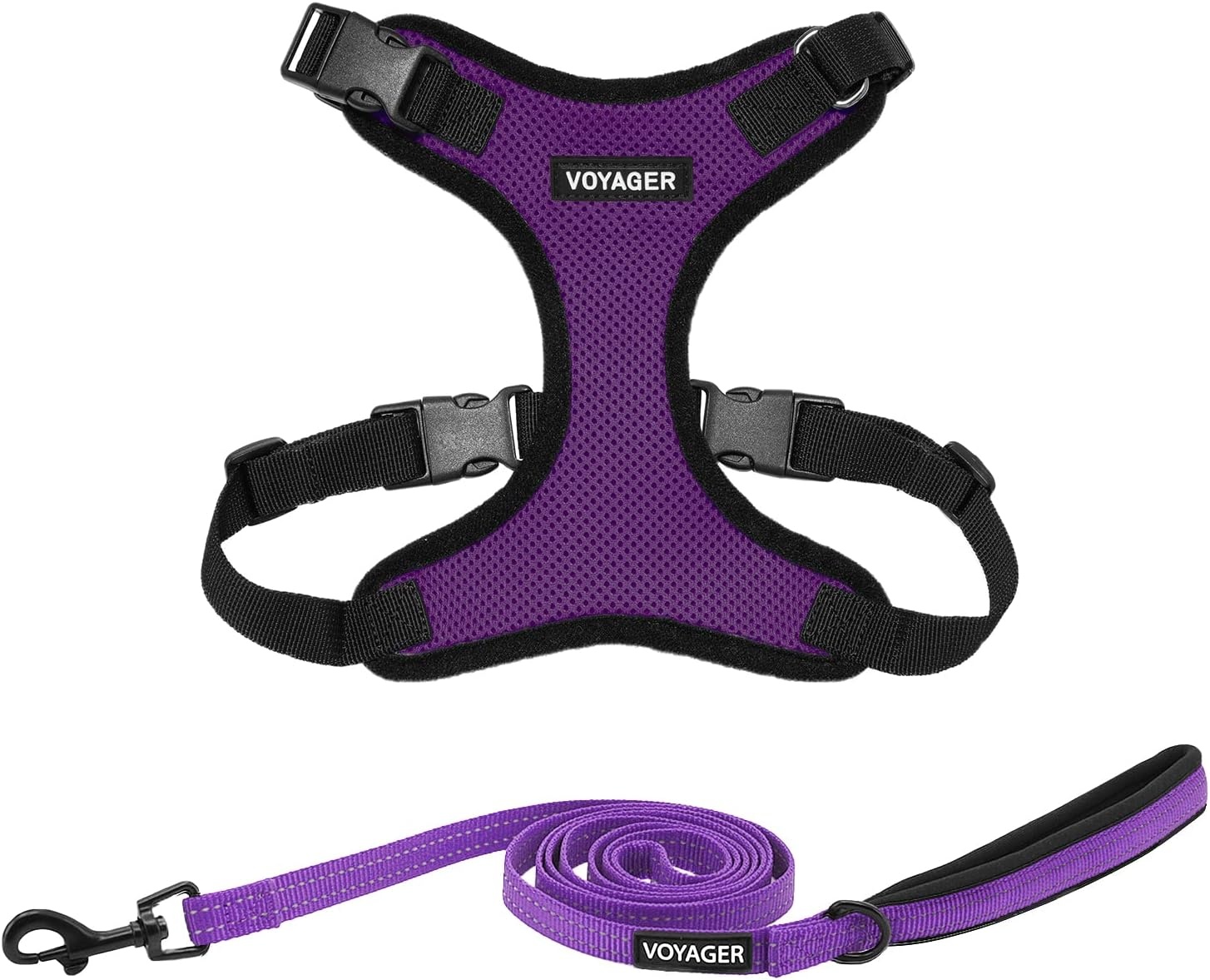 image:imageBest Pet Supplies Voyager Stepin Lock Pet Harness w Reflective Pet Leash Combo Set with Neoprene Handle 5ft Supports Small Medium and Large Breed PuppiesCats PurpleBlack Trim LHarness Leash Set PurpleBlack Trim
