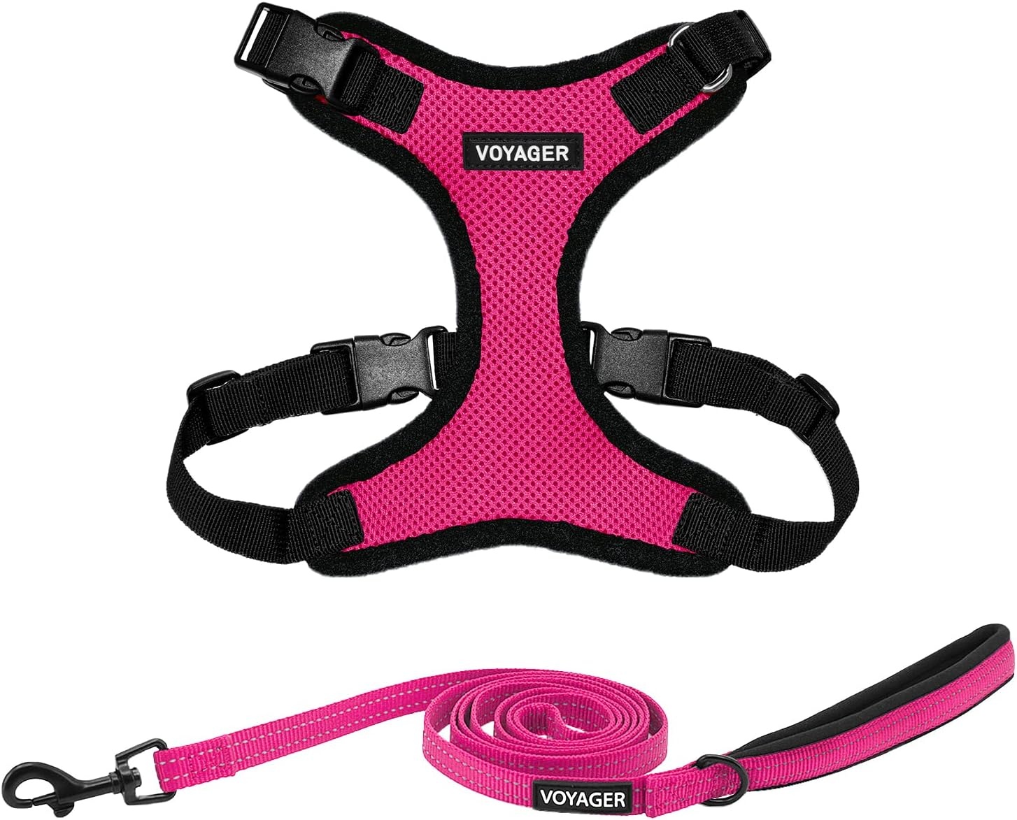 image:imageBest Pet Supplies Voyager Stepin Lock Pet Harness w Reflective Pet Leash Combo Set with Neoprene Handle 5ft Supports Small Medium and Large Breed PuppiesCats PurpleBlack Trim LHarness Leash Set FuchsiaBlack Trim