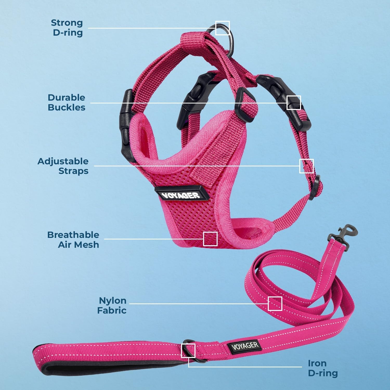 image:imageBest Pet Supplies Voyager Stepin Lock Pet Harness w Reflective Pet Leash Combo Set with Neoprene Handle 5ft Supports Small Medium and Large Breed PuppiesCats PurpleBlack Trim LHarness Leash Set Fuchsia