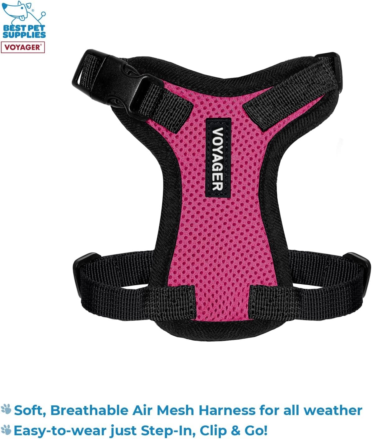 image:imageBest Pet Supplies Voyager Stepin Lock Pet Harness w Reflective Pet Leash Combo Set with Neoprene Handle 5ft Supports Small Medium and Large Breed PuppiesCats PurpleBlack Trim LHarness Leash Set FuchsiaBlack Trim