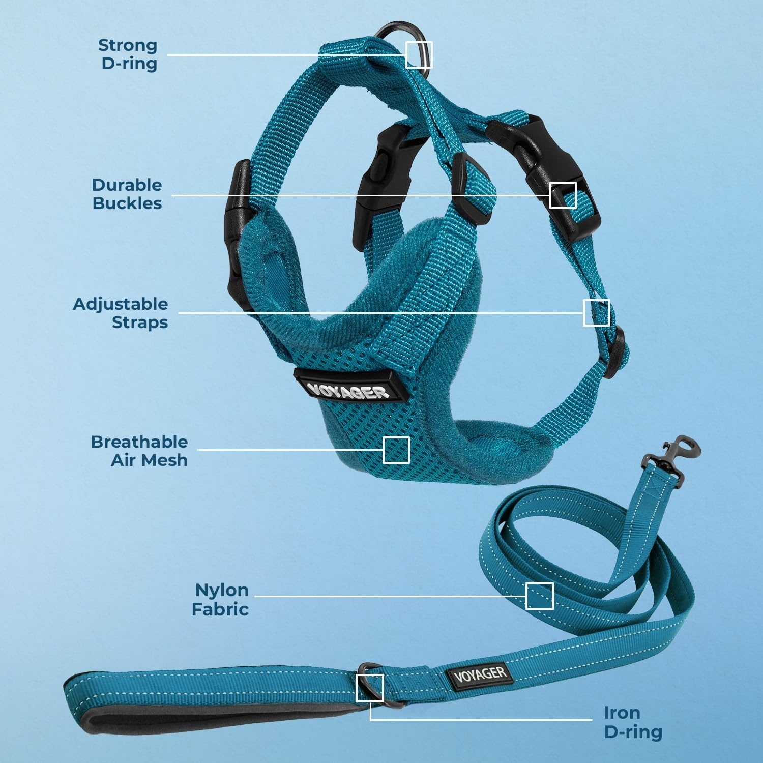 image:imageBest Pet Supplies Voyager Stepin Lock Pet Harness w Reflective Pet Leash Combo Set with Neoprene Handle 5ft Supports Small Medium and Large Breed PuppiesCats PurpleBlack Trim LHarness Leash Set Turquoise