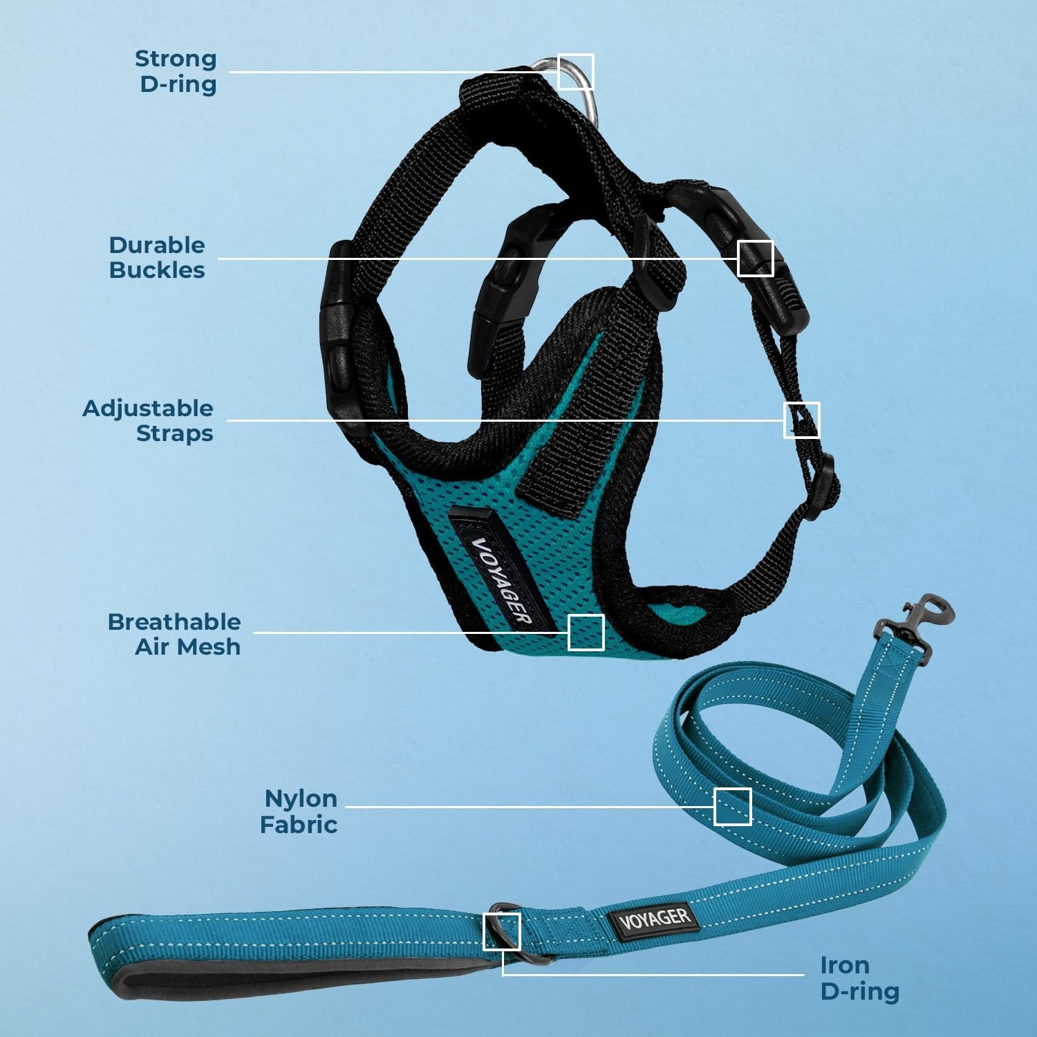 image:imageBest Pet Supplies Voyager Stepin Lock Pet Harness w Reflective Pet Leash Combo Set with Neoprene Handle 5ft Supports Small Medium and Large Breed PuppiesCats PurpleBlack Trim LHarness Leash Set TurquoiseBlack Trim