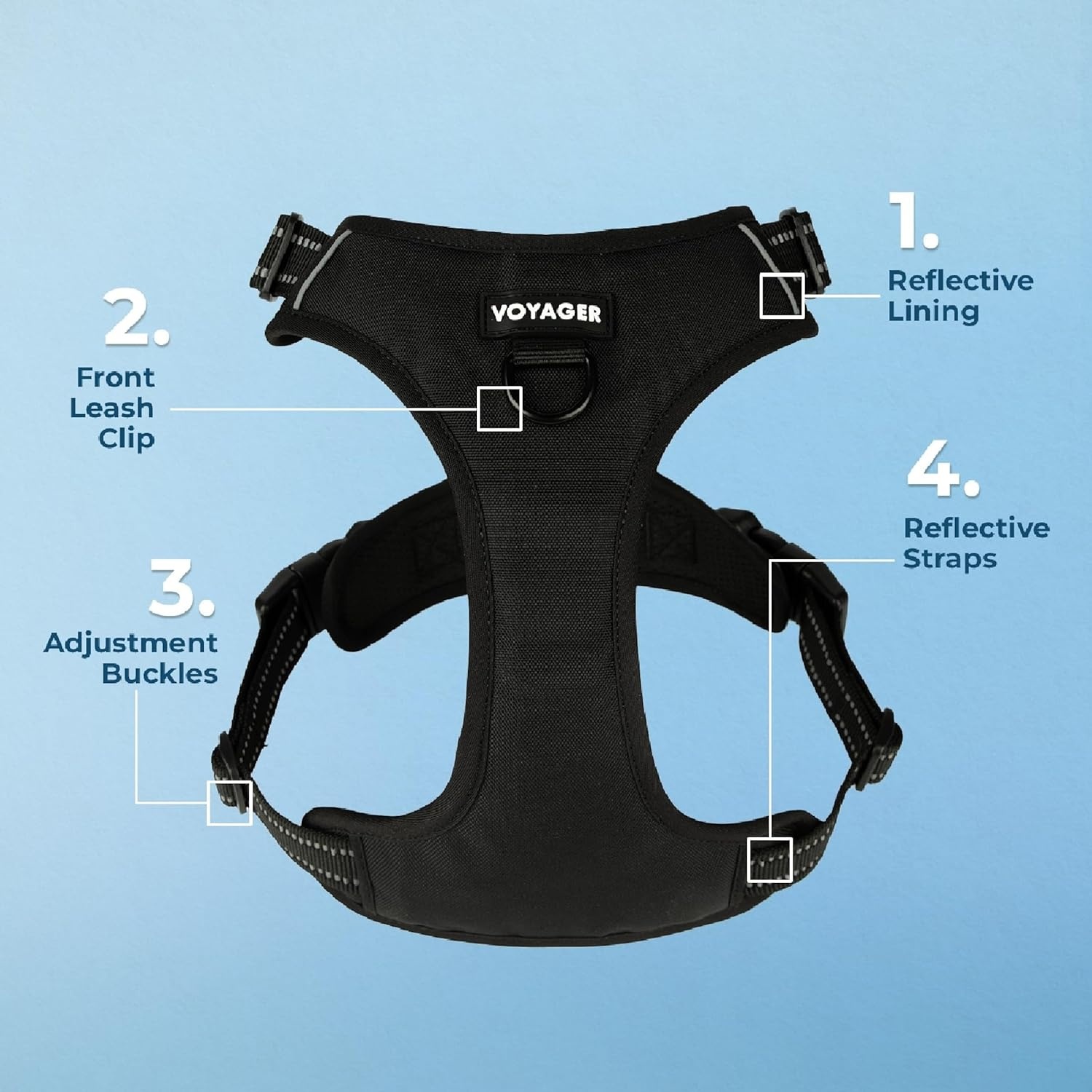 image:imageVoyager Dog Harness Dual Leash Attachment NoPull Control Adjustable Soft but Strong Pet Harness for Medium and Large Dogs with 3M Reflective Technology Leash Set Red Nylon M Chest 2025Black Nylon