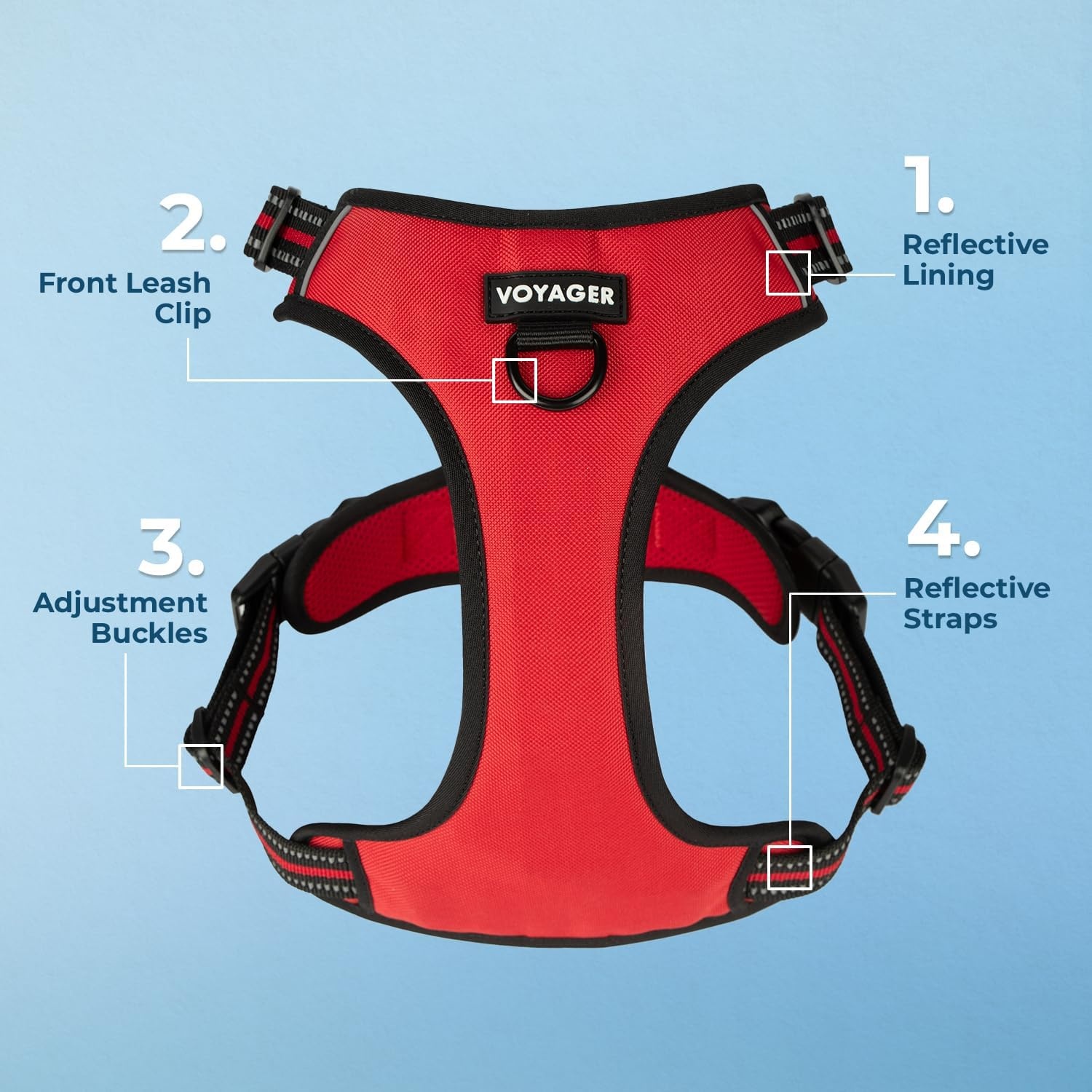 image:imageVoyager Dog Harness Dual Leash Attachment NoPull Control Adjustable Soft but Strong Pet Harness for Medium and Large Dogs with 3M Reflective Technology Leash Set Red Nylon M Chest 2025Red Lattice Nylon