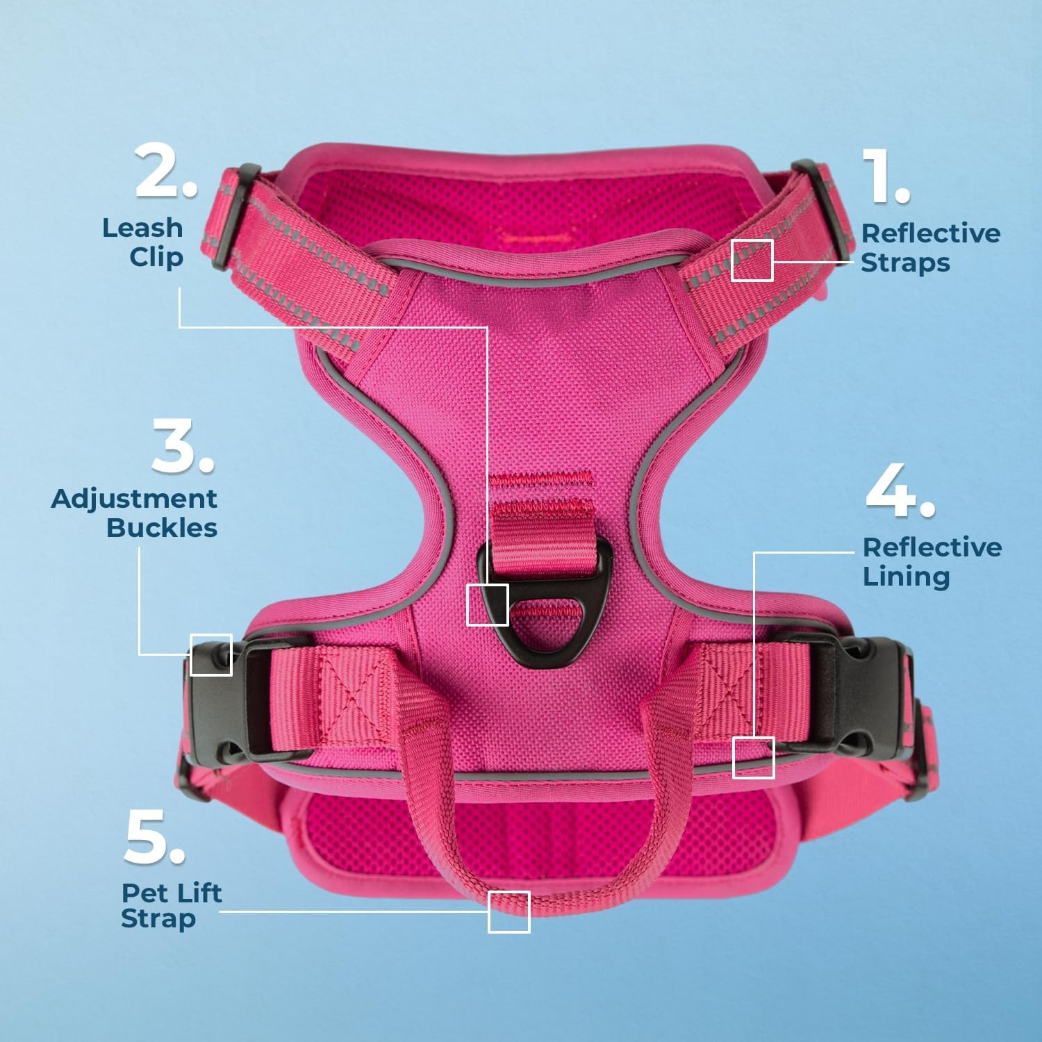 image:imageVoyager Dog Harness Dual Leash Attachment NoPull Control Adjustable Soft but Strong Pet Harness for Medium and Large Dogs with 3M Reflective Technology Leash Set Red Nylon M Chest 2025Fuchsia Nylon