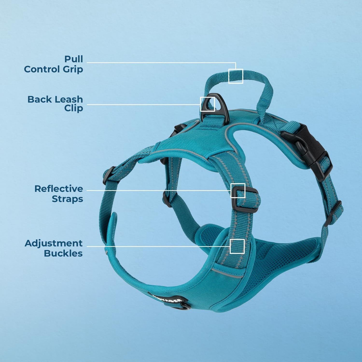 image:imageVoyager Dog Harness Dual Leash Attachment NoPull Control Adjustable Soft but Strong Pet Harness for Medium and Large Dogs with 3M Reflective Technology Leash Set Red Nylon M Chest 2025Turquoise Nylon