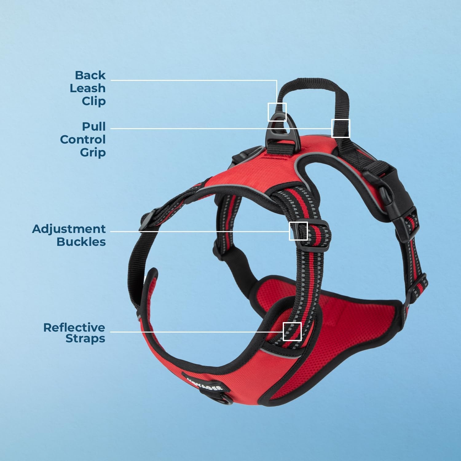 image:imageVoyager Dog Harness Dual Leash Attachment NoPull Control Adjustable Soft but Strong Pet Harness for Medium and Large Dogs with 3M Reflective Technology Leash Set Red Nylon M Chest 2025Red Lattice Nylon