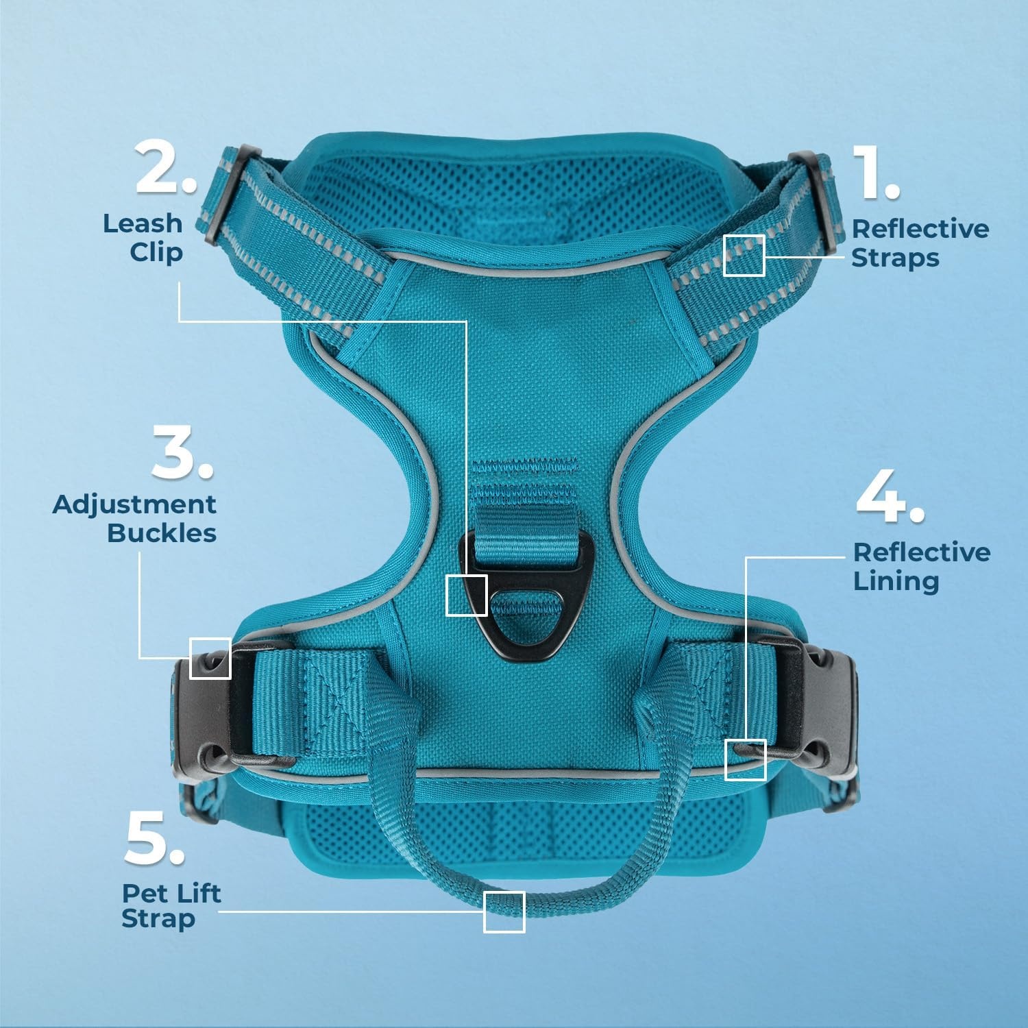 image:imageVoyager Dog Harness Dual Leash Attachment NoPull Control Adjustable Soft but Strong Pet Harness for Medium and Large Dogs with 3M Reflective Technology Leash Set Red Nylon M Chest 2025Leash Set Turquoise Nylon
