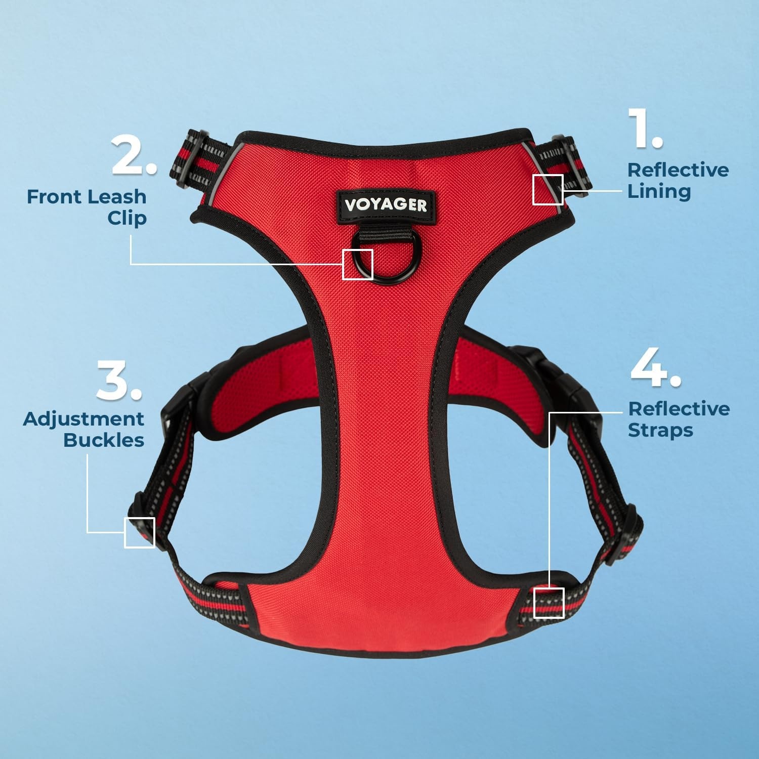 image:imageVoyager Dog Harness Dual Leash Attachment NoPull Control Adjustable Soft but Strong Pet Harness for Medium and Large Dogs with 3M Reflective Technology Leash Set Red Nylon M Chest 2025Leash Set Red Nylon