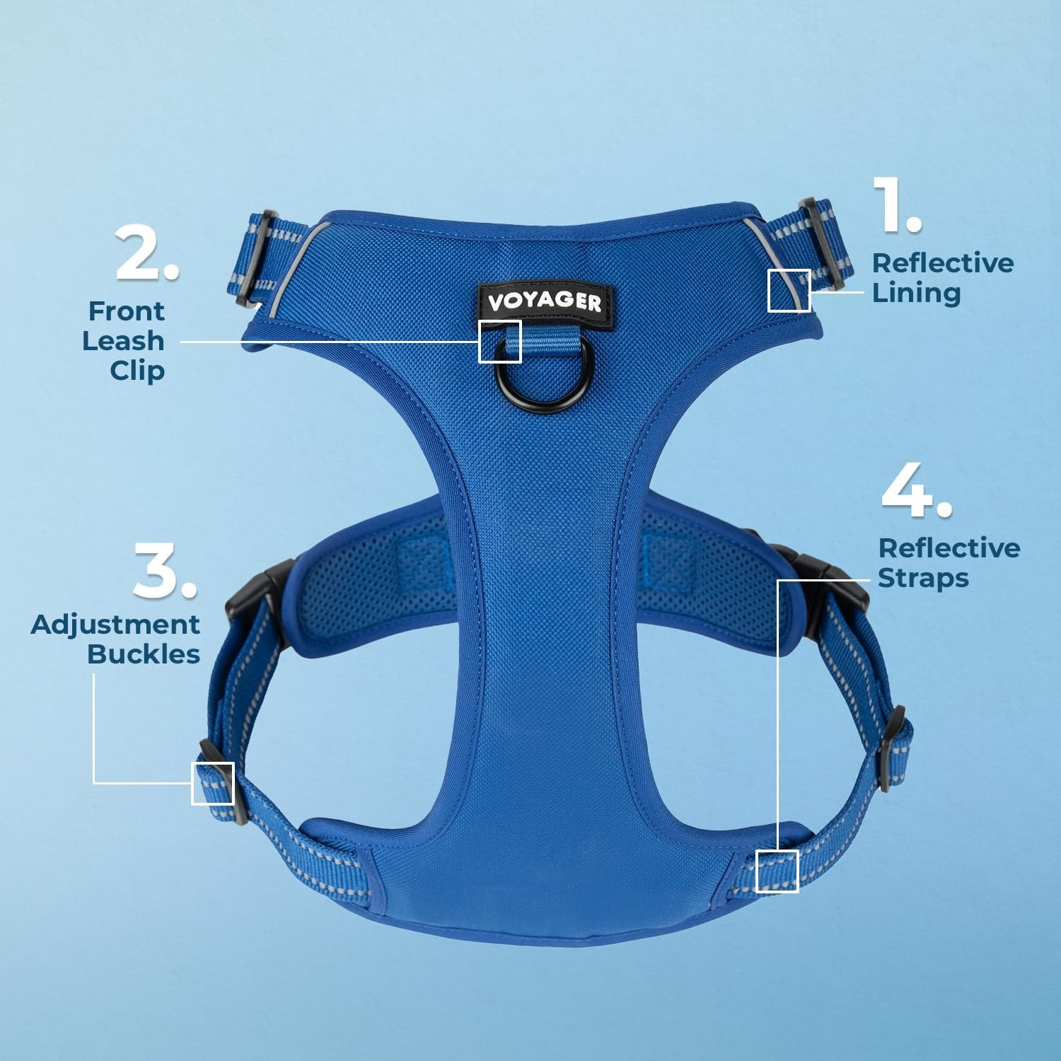 image:imageVoyager Dog Harness Dual Leash Attachment NoPull Control Adjustable Soft but Strong Pet Harness for Medium and Large Dogs with 3M Reflective Technology Leash Set Red Nylon M Chest 2025Royal Blue Lattice Nylon
