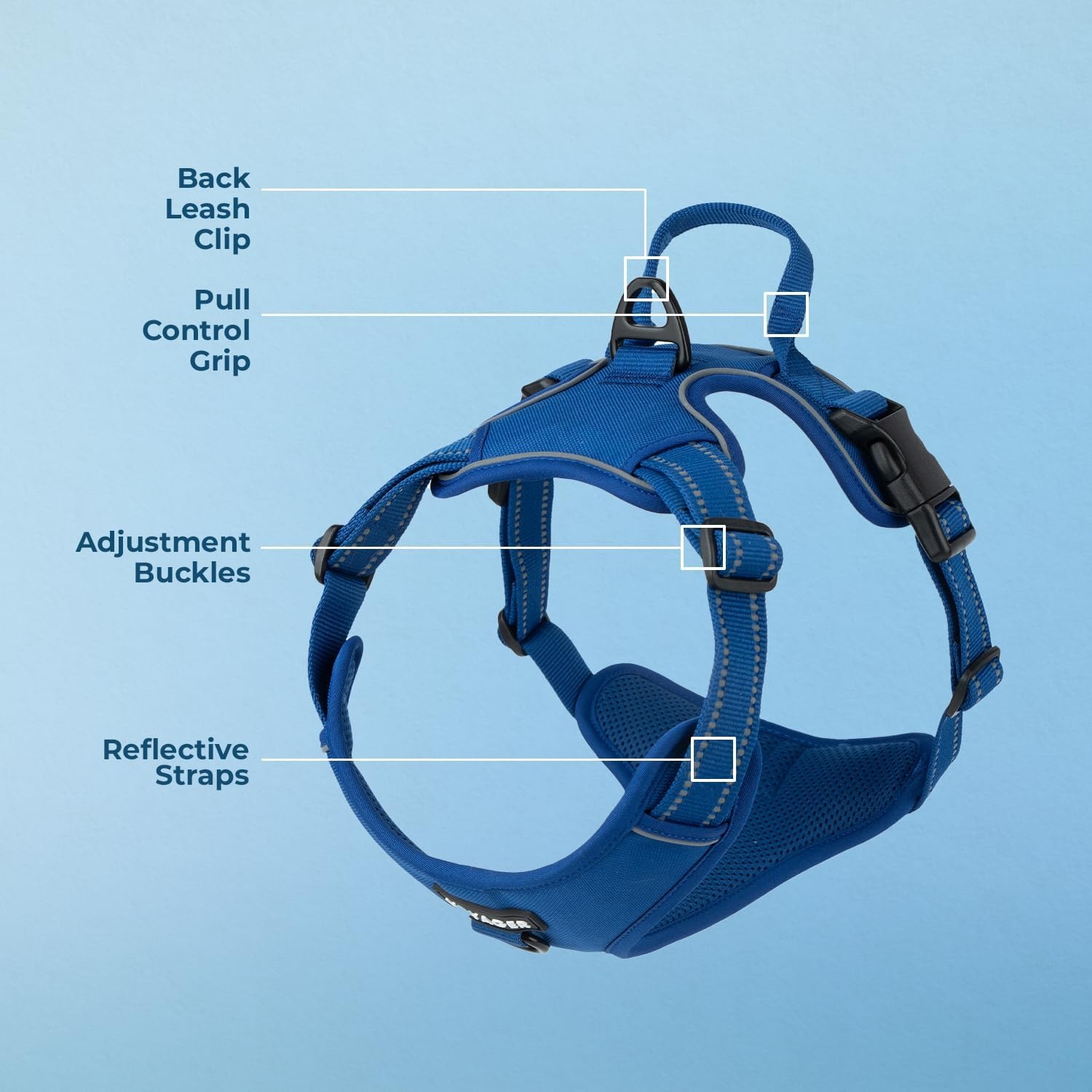 image:imageVoyager Dog Harness Dual Leash Attachment NoPull Control Adjustable Soft but Strong Pet Harness for Medium and Large Dogs with 3M Reflective Technology Leash Set Red Nylon M Chest 2025Royal Blue Lattice Nylon