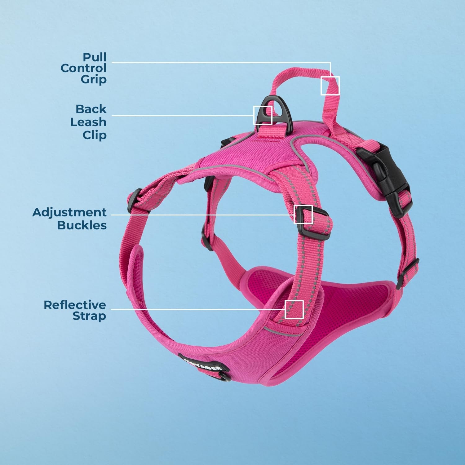 image:imageVoyager Dog Harness Dual Leash Attachment NoPull Control Adjustable Soft but Strong Pet Harness for Medium and Large Dogs with 3M Reflective Technology Leash Set Red Nylon M Chest 2025Fuchsia Nylon