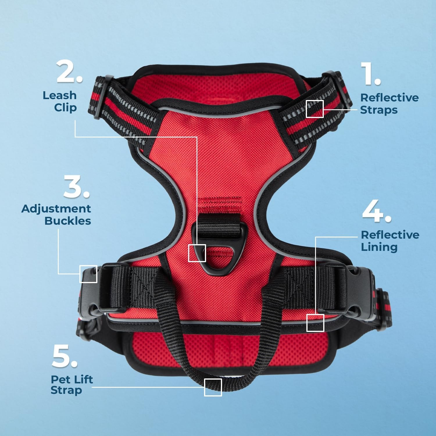 image:imageVoyager Dog Harness Dual Leash Attachment NoPull Control Adjustable Soft but Strong Pet Harness for Medium and Large Dogs with 3M Reflective Technology Leash Set Red Nylon M Chest 2025Leash Set Red Nylon