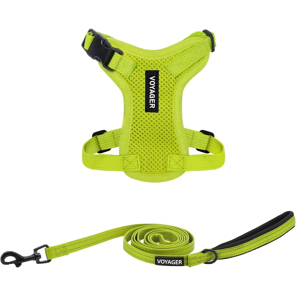 image:imageBest Pet Supplies Voyager Stepin Lock Pet Harness w Reflective Pet Leash Combo Set with Neoprene Handle 5ft Supports Small Medium and Large Breed PuppiesCats PurpleBlack Trim LHarness Leash Set Lime Green