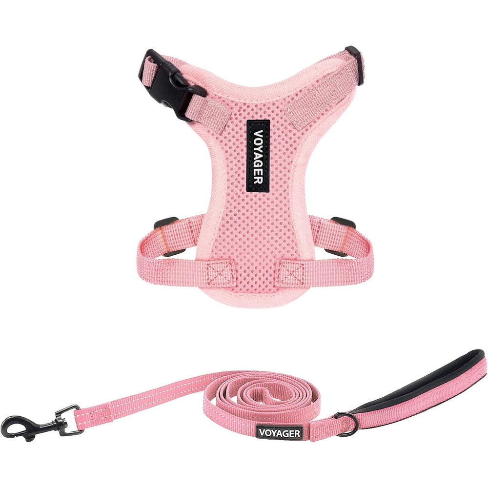 image:imageBest Pet Supplies Voyager Stepin Lock Pet Harness w Reflective Pet Leash Combo Set with Neoprene Handle 5ft Supports Small Medium and Large Breed PuppiesCats PurpleBlack Trim LHarness Leash Set Pink