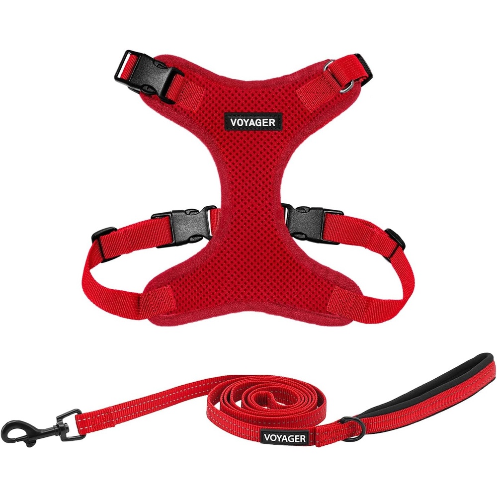 image:imageBest Pet Supplies Voyager Stepin Lock Pet Harness w Reflective Pet Leash Combo Set with Neoprene Handle 5ft Supports Small Medium and Large Breed PuppiesCats PurpleBlack Trim LHarness Leash Set Red