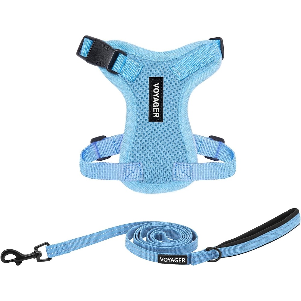 image:imageBest Pet Supplies Voyager Stepin Lock Pet Harness w Reflective Pet Leash Combo Set with Neoprene Handle 5ft Supports Small Medium and Large Breed PuppiesCats PurpleBlack Trim LHarness Leash Set Baby Blue