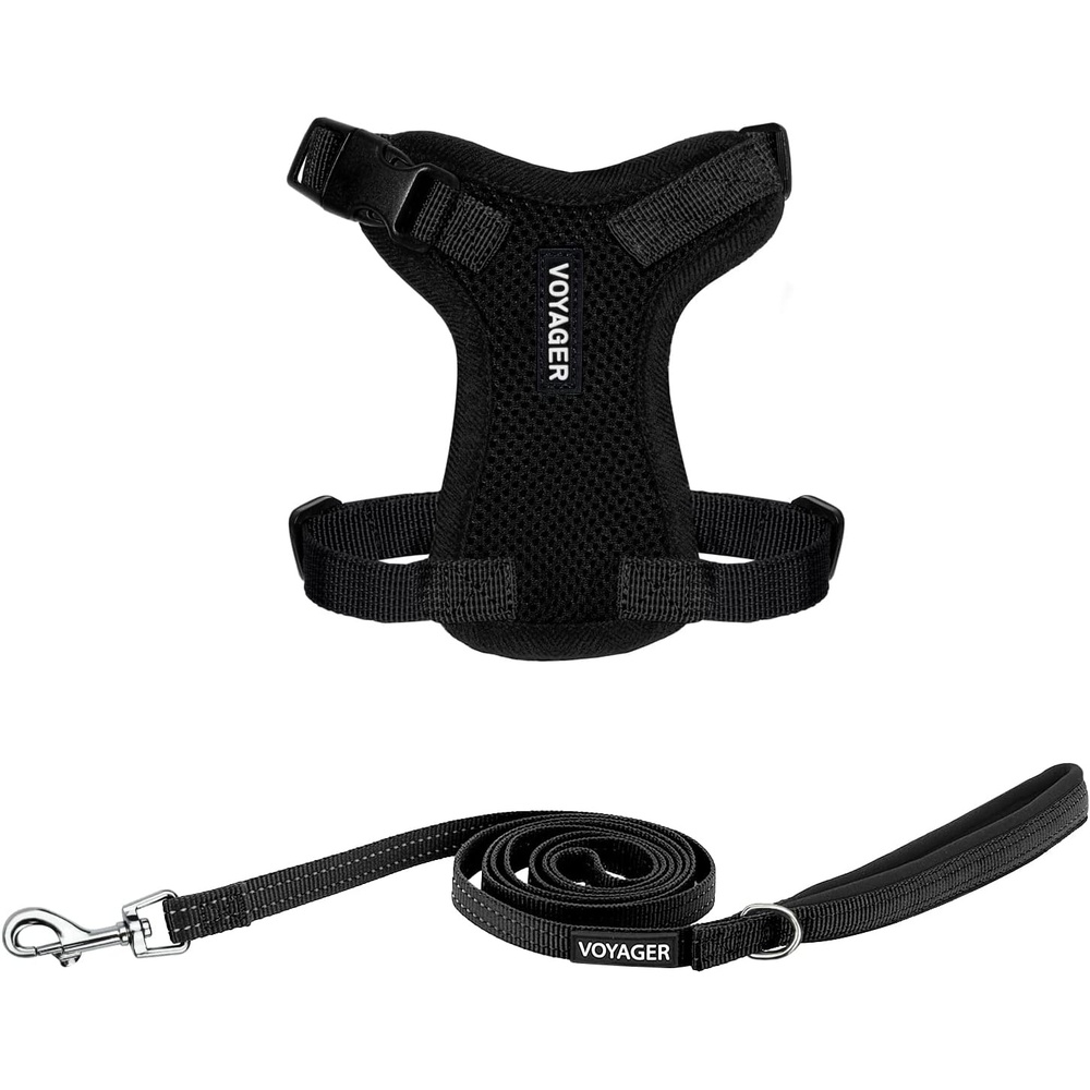 image:imageBest Pet Supplies Voyager Stepin Lock Pet Harness w Reflective Pet Leash Combo Set with Neoprene Handle 5ft Supports Small Medium and Large Breed PuppiesCats PurpleBlack Trim LHarness Leash Set Black