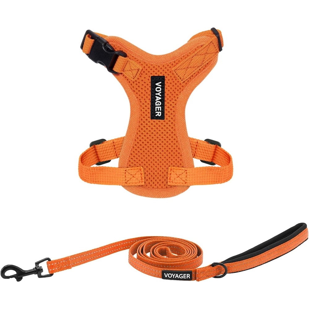 image:imageBest Pet Supplies Voyager Stepin Lock Pet Harness w Reflective Pet Leash Combo Set with Neoprene Handle 5ft Supports Small Medium and Large Breed PuppiesCats PurpleBlack Trim LHarness Leash Set Orange