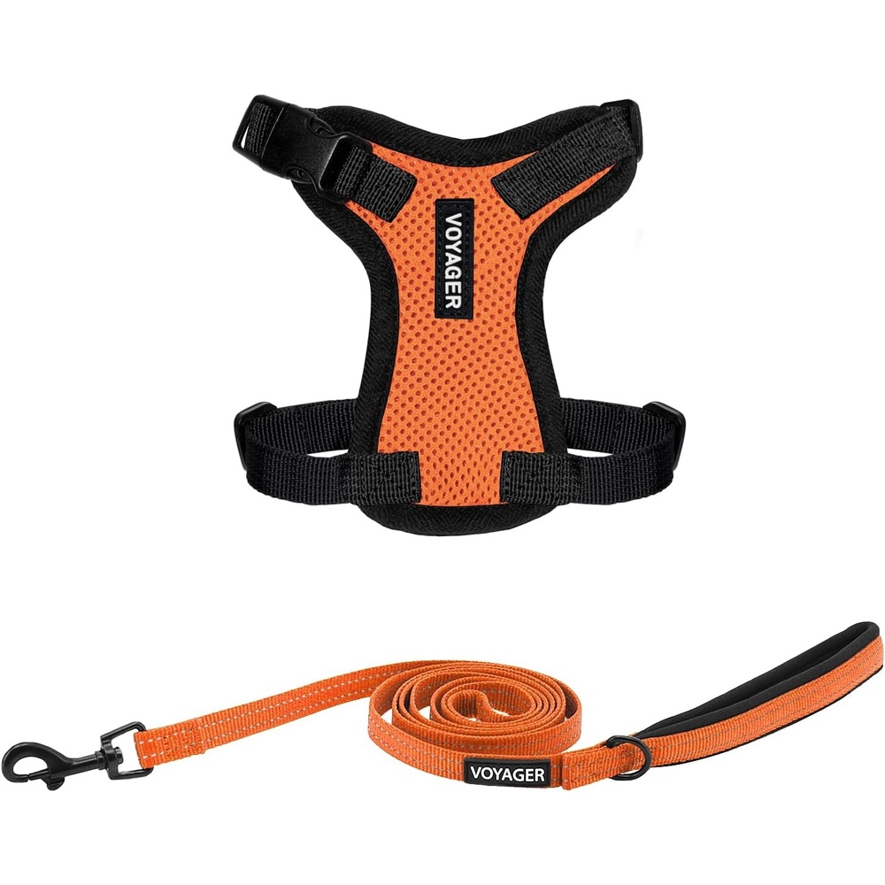 image:imageBest Pet Supplies Voyager Stepin Lock Pet Harness w Reflective Pet Leash Combo Set with Neoprene Handle 5ft Supports Small Medium and Large Breed PuppiesCats PurpleBlack Trim LHarness Leash Set OrangeBlack Trim