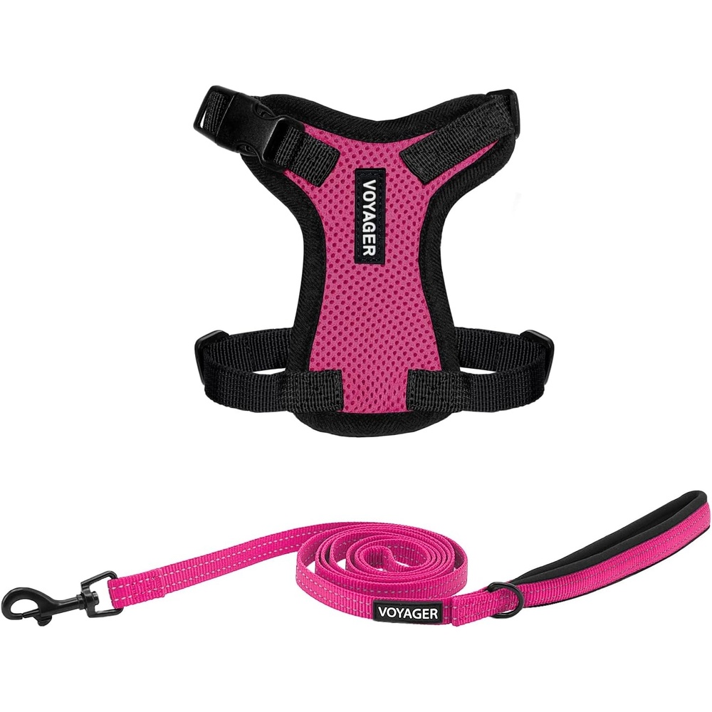 image:imageBest Pet Supplies Voyager Stepin Lock Pet Harness w Reflective Pet Leash Combo Set with Neoprene Handle 5ft Supports Small Medium and Large Breed PuppiesCats PurpleBlack Trim LHarness Leash Set FuchsiaBlack Trim