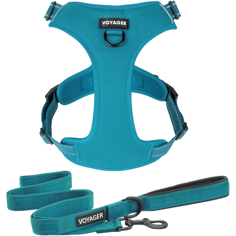 image:imageVoyager Dog Harness Dual Leash Attachment NoPull Control Adjustable Soft but Strong Pet Harness for Medium and Large Dogs with 3M Reflective Technology Leash Set Red Nylon M Chest 2025Leash Set Turquoise Nylon