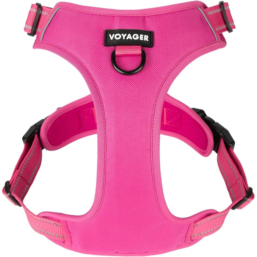 image:imageVoyager Dog Harness Dual Leash Attachment NoPull Control Adjustable Soft but Strong Pet Harness for Medium and Large Dogs with 3M Reflective Technology Leash Set Red Nylon M Chest 2025Fuchsia Nylon