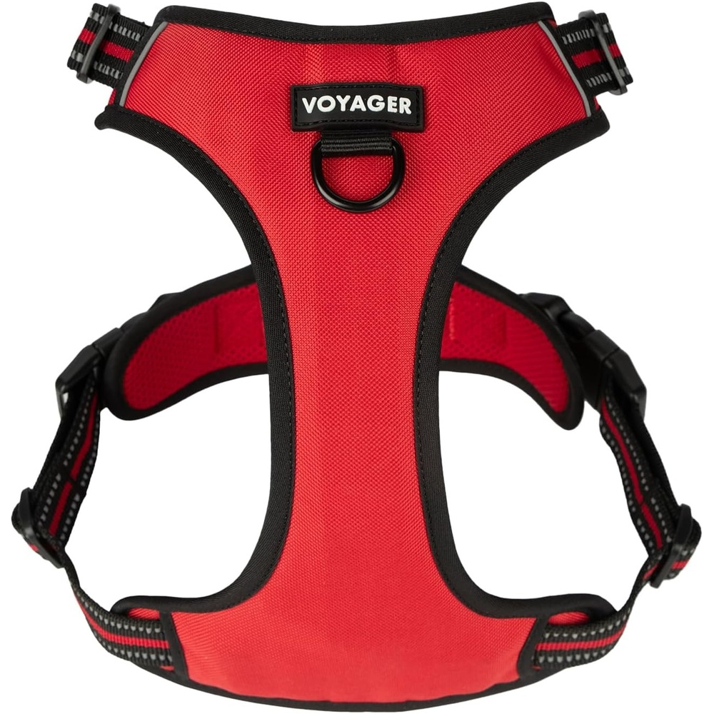 image:imageVoyager Dog Harness Dual Leash Attachment NoPull Control Adjustable Soft but Strong Pet Harness for Medium and Large Dogs with 3M Reflective Technology Leash Set Red Nylon M Chest 2025Red Lattice Nylon