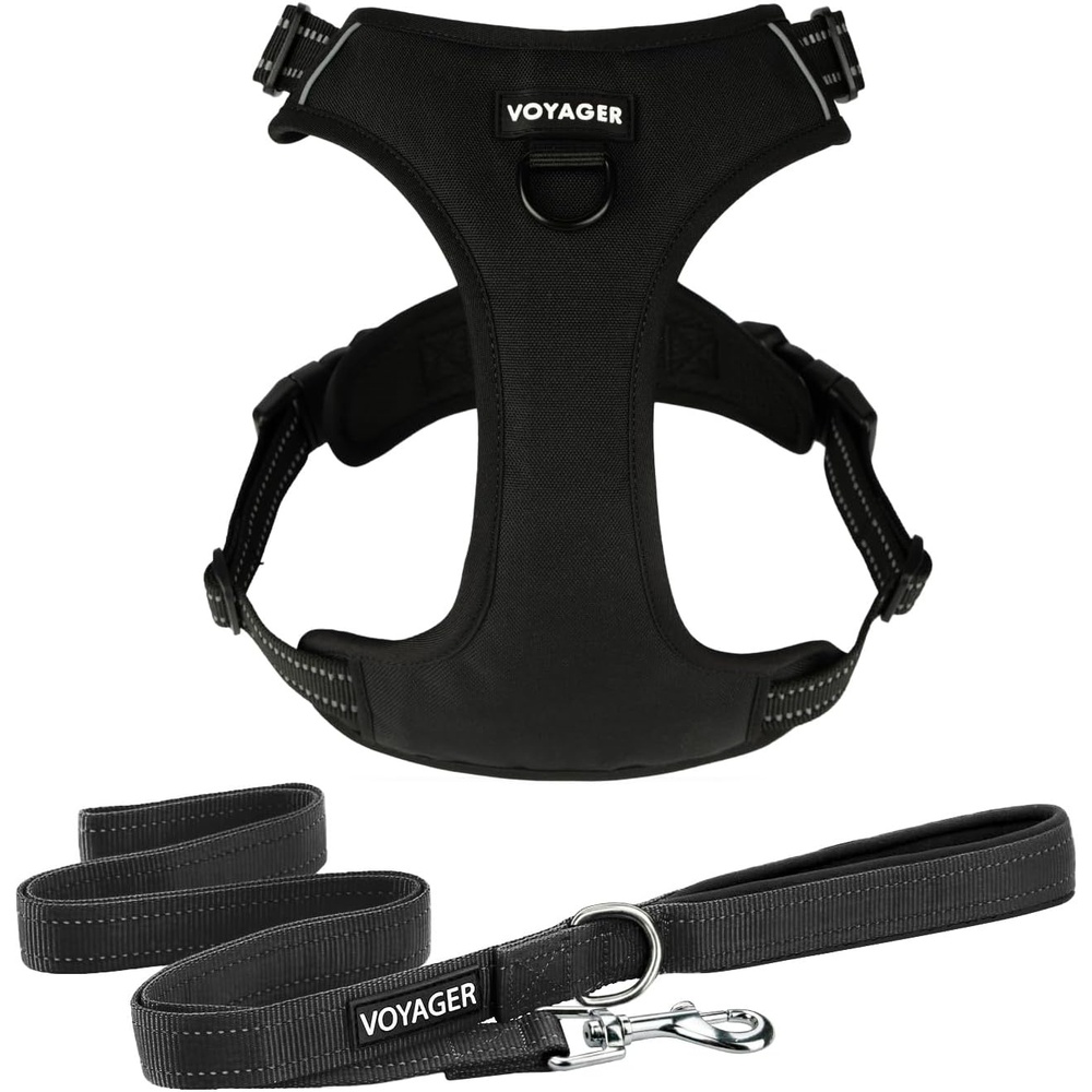 image:imageVoyager Dog Harness Dual Leash Attachment NoPull Control Adjustable Soft but Strong Pet Harness for Medium and Large Dogs with 3M Reflective Technology Leash Set Red Nylon M Chest 2025Leash Set Black Nylon