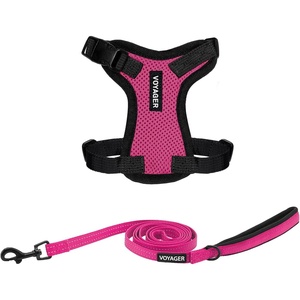 image:imageBest Pet Supplies Voyager Stepin Lock Pet Harness w Reflective Pet Leash Combo Set with Neoprene Handle 5ft  Supports Small Medium and Large Breed PuppiesCats  PurpleBlack Trim LHarness Leash Set FuchsiaBlack Trim