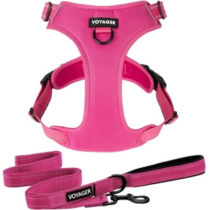 image:imageVoyager Dog Harness Dual Leash Attachment NoPull Control Adjustable Soft but Strong Pet Harness for Medium and Large Dogs with 3M Reflective Technology Leash Set Red Nylon M Chest 2025Leash Set Fuchsia Nylon