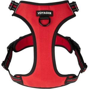 image:imageVoyager Dog Harness Dual Leash Attachment NoPull Control Adjustable Soft but Strong Pet Harness for Medium and Large Dogs with 3M Reflective Technology Leash Set Red Nylon M Chest 2025Red Lattice Nylon