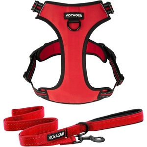 image:imageVoyager Dog Harness Dual Leash Attachment NoPull Control Adjustable Soft but Strong Pet Harness for Medium and Large Dogs with 3M Reflective Technology Leash Set Red Nylon M Chest 2025Leash Set Red Nylon