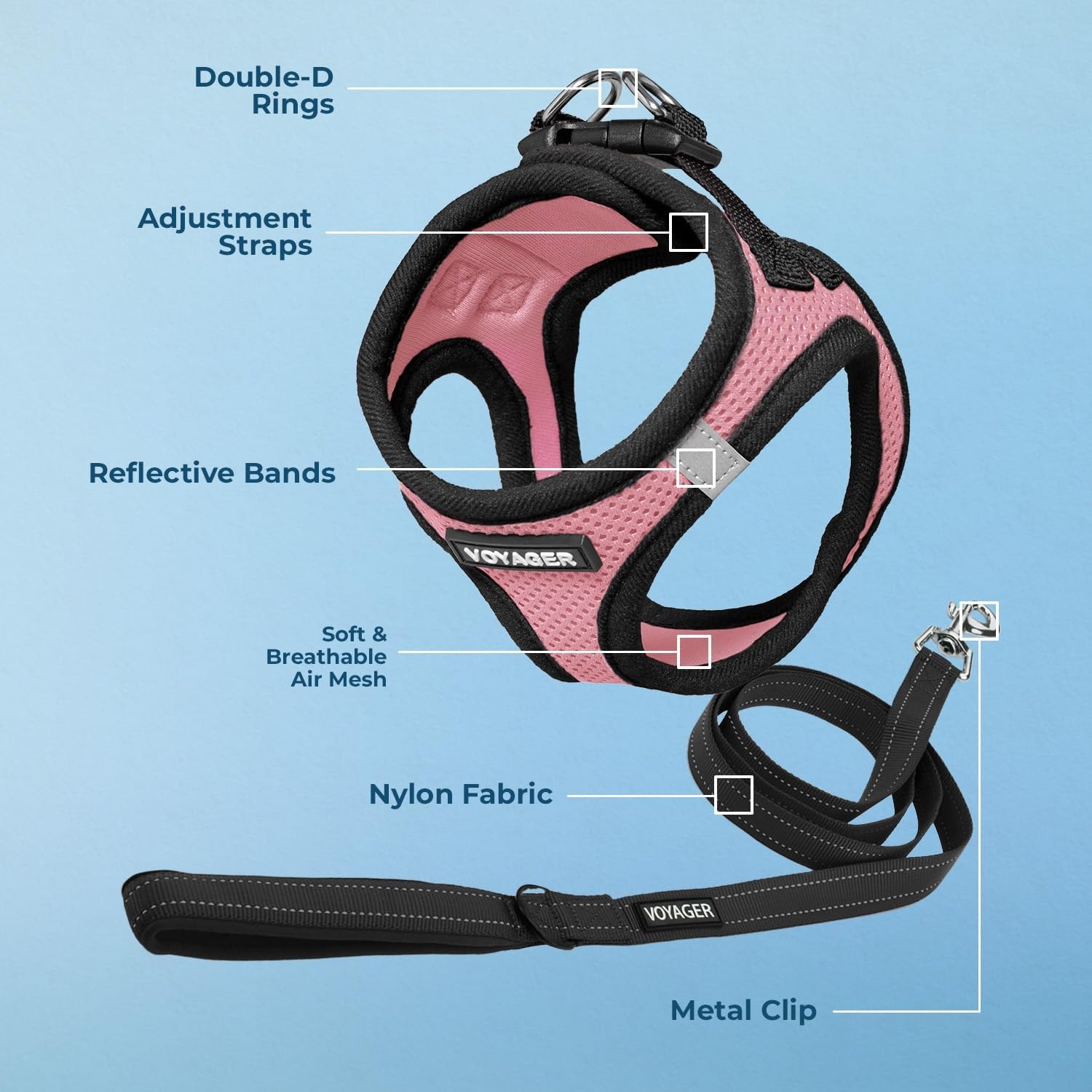 image:imageBest Pet Supplies Voyager Stepin Air All Weather Mesh Harness and Reflective Dog 5ft Leash Combo with Neoprene Handle for Small Medium and Large Breed Puppies OrangeBlack Trim SmallPink Base