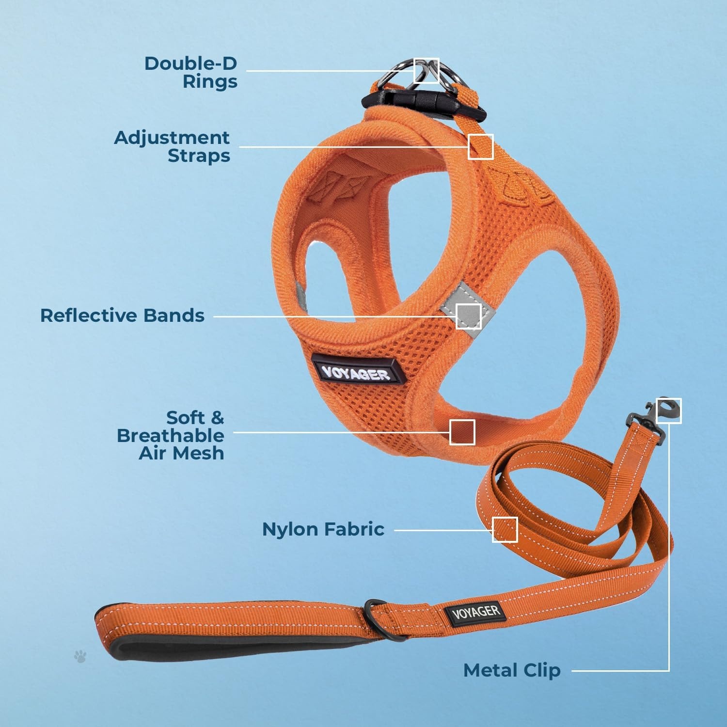 image:imageBest Pet Supplies Voyager Stepin Air All Weather Mesh Harness and Reflective Dog 5ft Leash Combo with Neoprene Handle for Small Medium and Large Breed Puppies OrangeBlack Trim SmallHarness Leash Set Orange
