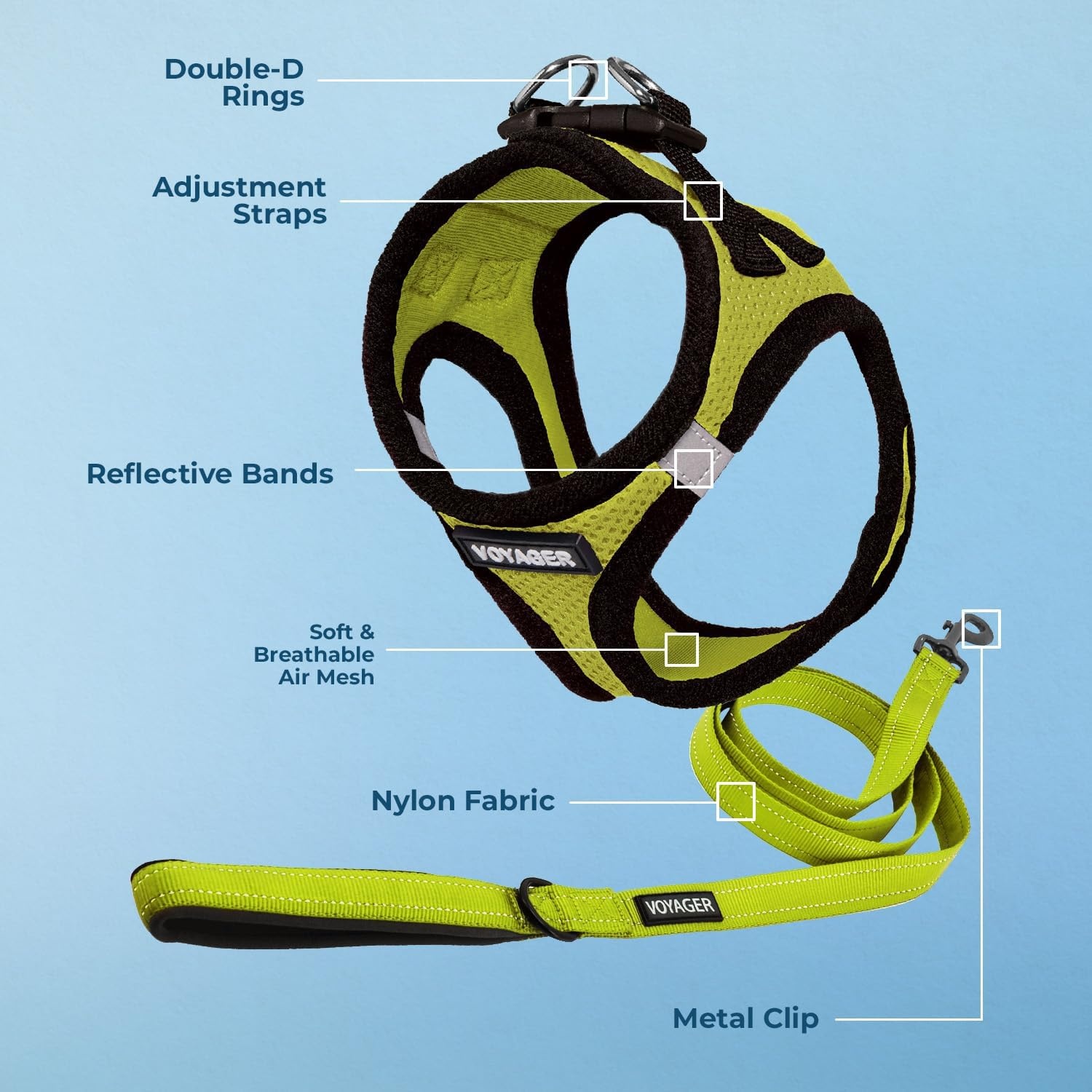image:imageBest Pet Supplies Voyager Stepin Air All Weather Mesh Harness and Reflective Dog 5ft Leash Combo with Neoprene Handle for Small Medium and Large Breed Puppies Set LimeBlack Trim Small