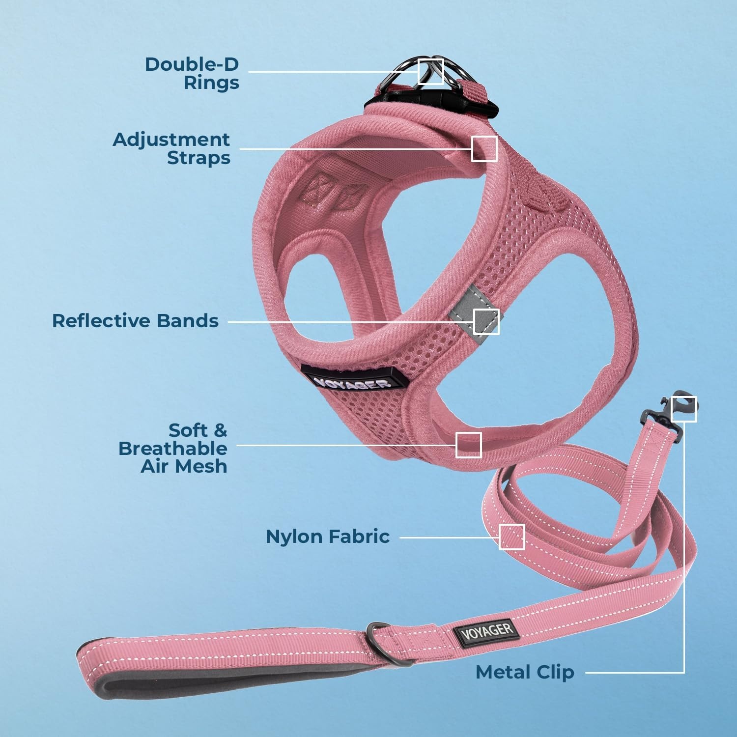 image:imageBest Pet Supplies Voyager Stepin Air All Weather Mesh Harness and Reflective Dog 5ft Leash Combo with Neoprene Handle for Small Medium and Large Breed Puppies OrangeBlack Trim SmallHarness Leash Set Pink