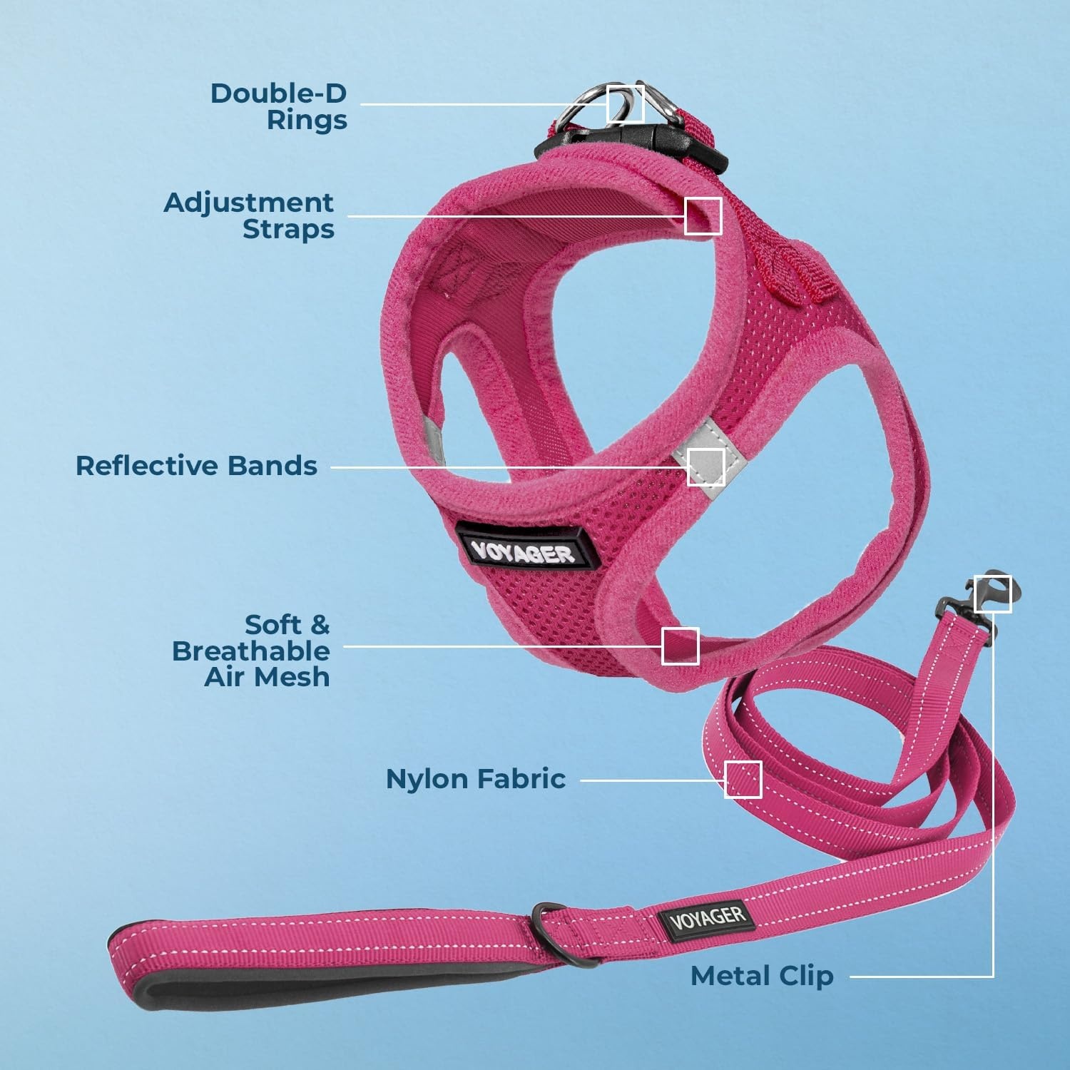 image:imageBest Pet Supplies Voyager Stepin Air All Weather Mesh Harness and Reflective Dog 5ft Leash Combo with Neoprene Handle for Small Medium and Large Breed Puppies OrangeBlack Trim SmallHarness Leash Set Fuchsia