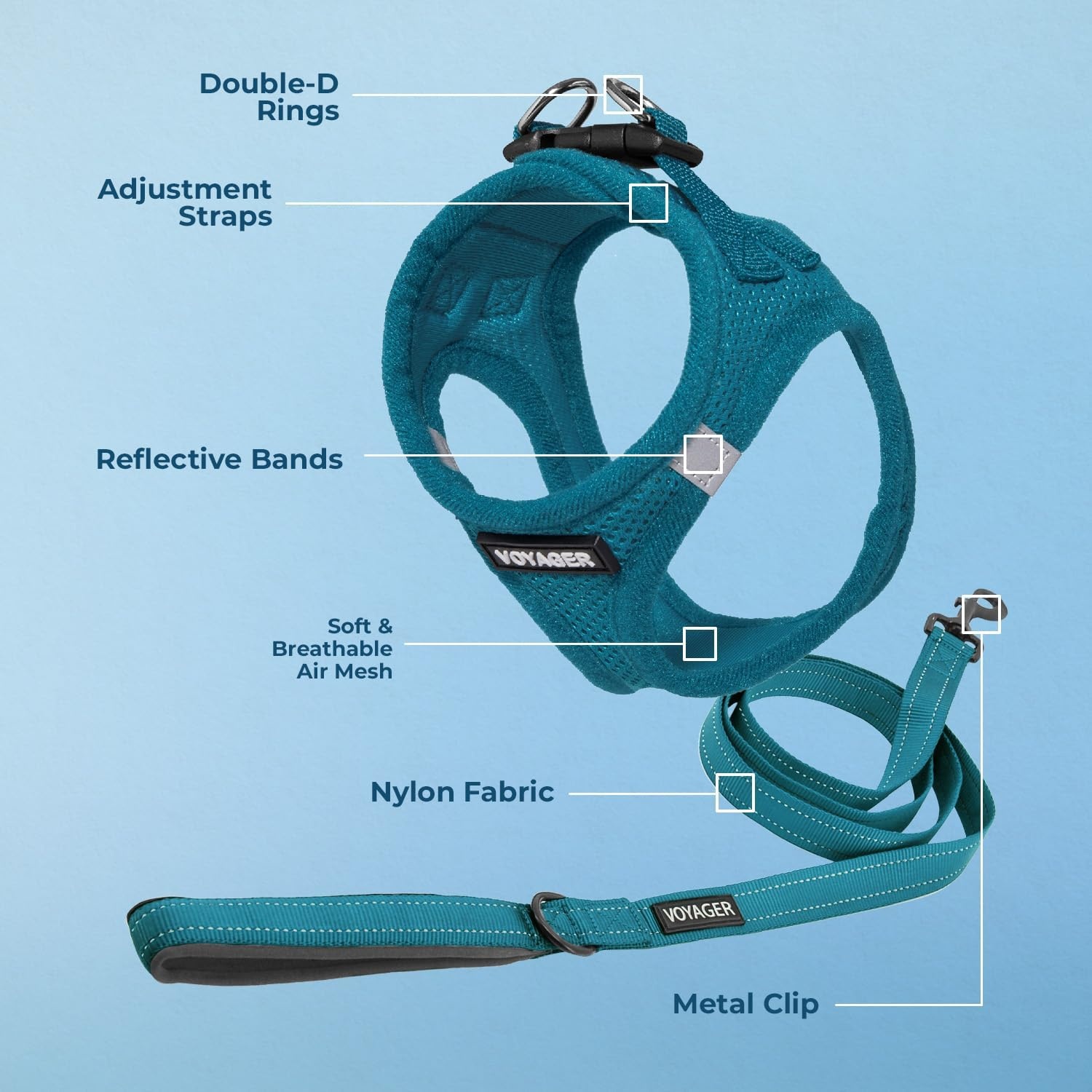 image:imageBest Pet Supplies Voyager Stepin Air All Weather Mesh Harness and Reflective Dog 5ft Leash Combo with Neoprene Handle for Small Medium and Large Breed Puppies OrangeBlack Trim SmallHarness Leash Set Turquoise