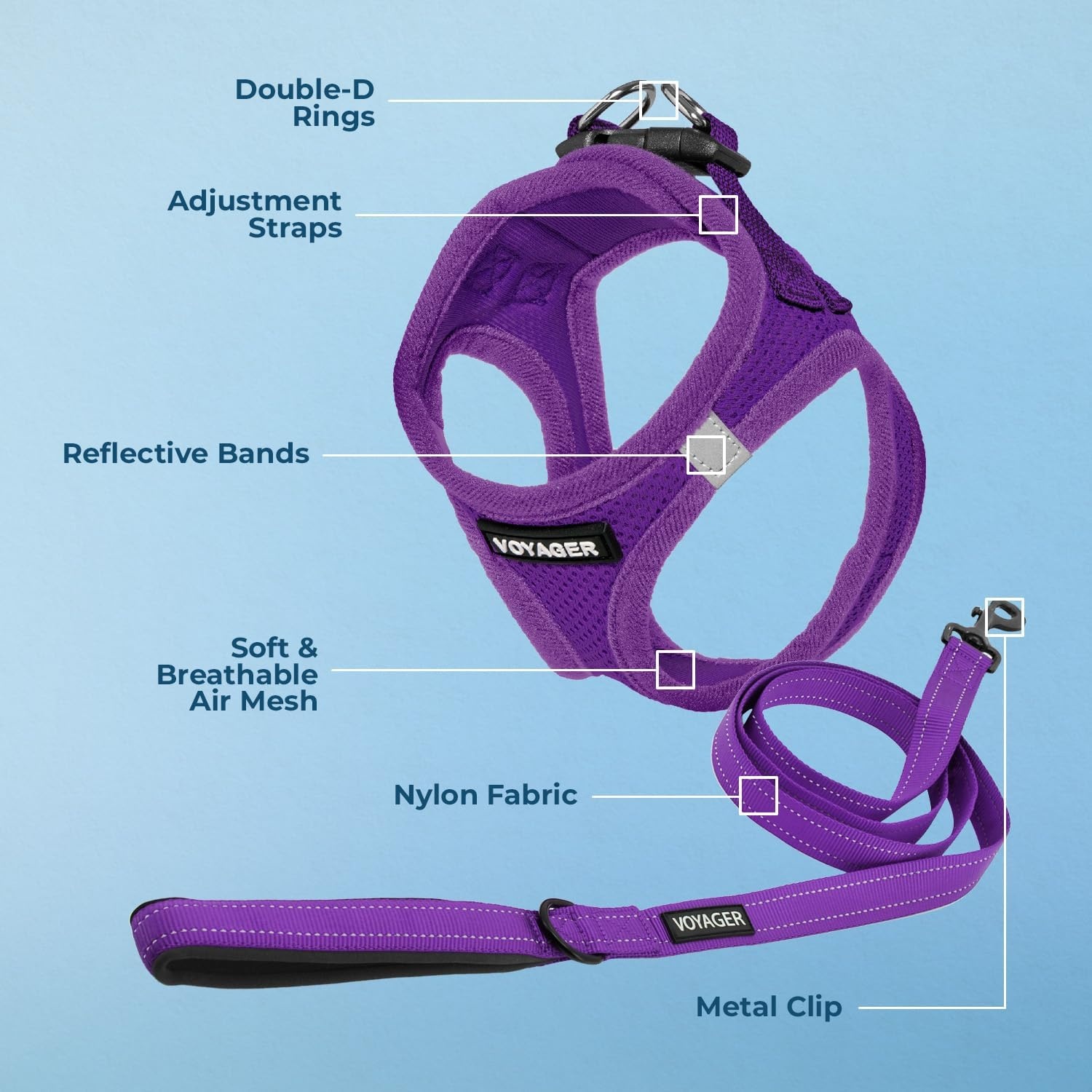 image:imageBest Pet Supplies Voyager Stepin Air All Weather Mesh Harness and Reflective Dog 5ft Leash Combo with Neoprene Handle for Small Medium and Large Breed Puppies OrangeBlack Trim SmallHarness Leash Set Purple