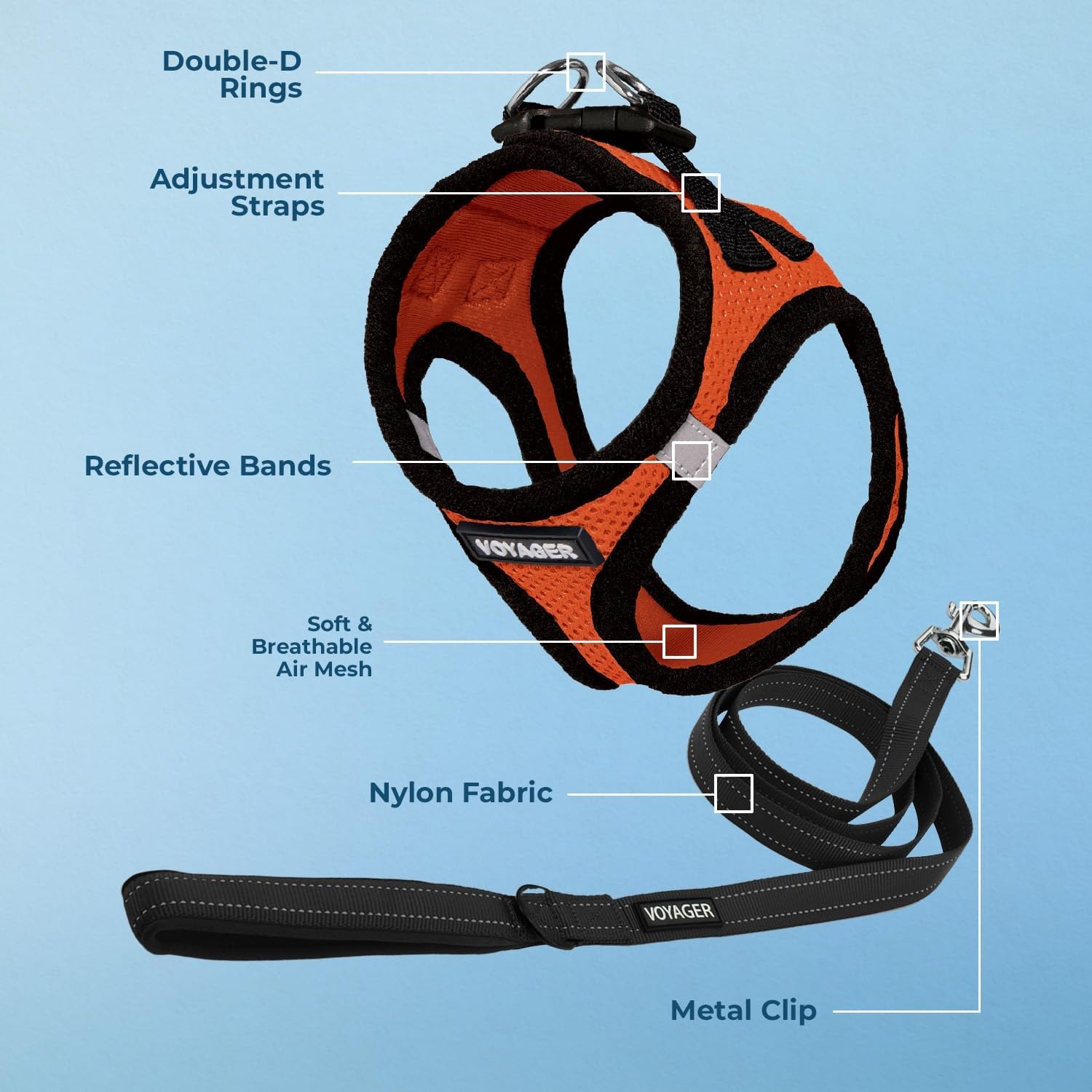 image:imageBest Pet Supplies Voyager Stepin Air All Weather Mesh Harness and Reflective Dog 5ft Leash Combo with Neoprene Handle for Small Medium and Large Breed Puppies OrangeBlack Trim SmallOrangeBlack Trim