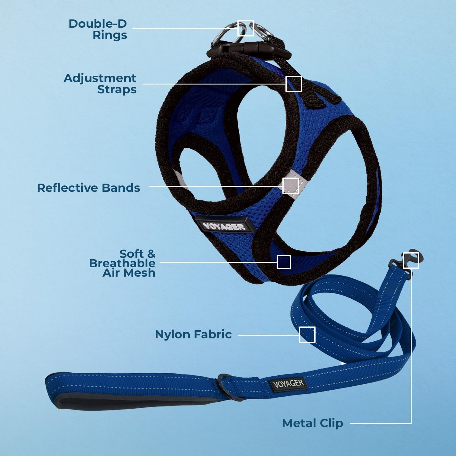 image:imageBest Pet Supplies Voyager Stepin Air All Weather Mesh Harness and Reflective Dog 5ft Leash Combo with Neoprene Handle for Small Medium and Large Breed Puppies OrangeBlack Trim SmallRoyal BlueBlack Trim
