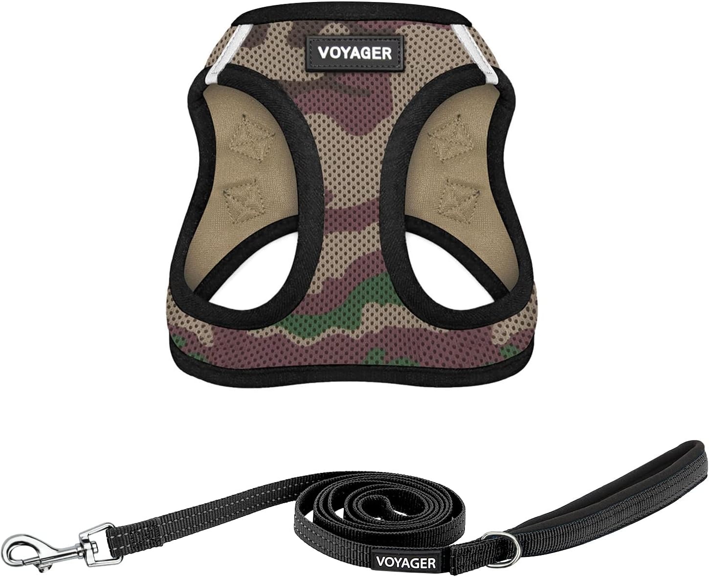 image:imageBest Pet Supplies Voyager Stepin Air All Weather Mesh Harness and Reflective Dog 5ft Leash Combo with Neoprene Handle for Small Medium and Large Breed Puppies OrangeBlack Trim SmallArmyBlack Trim