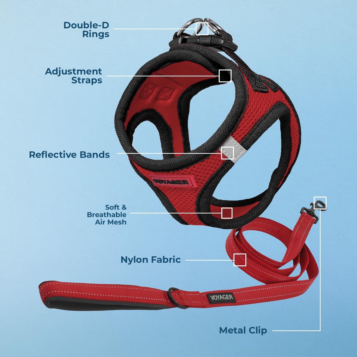image:imageBest Pet Supplies Voyager Stepin Air All Weather Mesh Harness and Reflective Dog 5ft Leash Combo with Neoprene Handle for Small Medium and Large Breed Puppies OrangeBlack Trim SmallRedBlack Trim