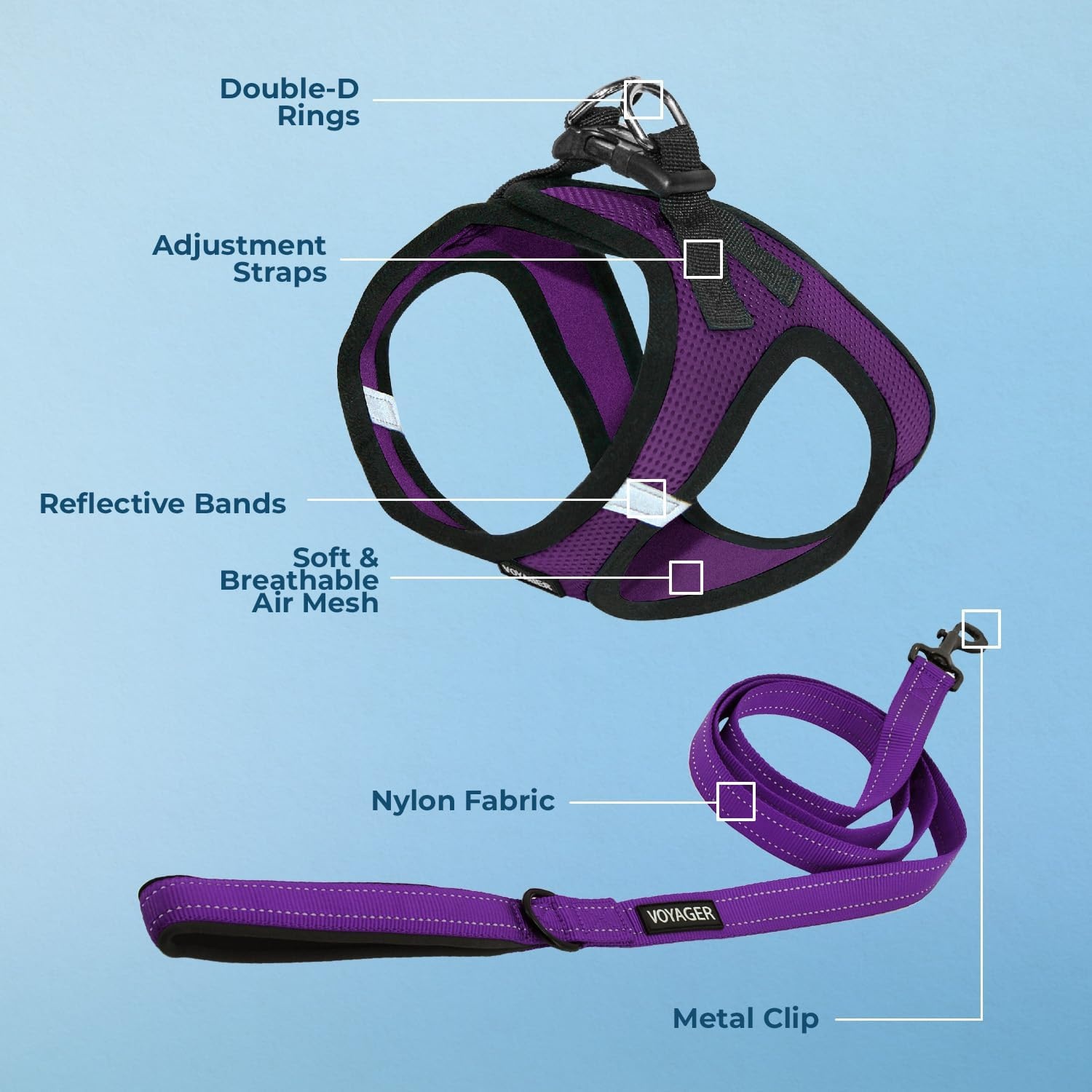 image:imageBest Pet Supplies Voyager Stepin Air All Weather Mesh Harness and Reflective Dog 5ft Leash Combo with Neoprene Handle for Small Medium and Large Breed Puppies OrangeBlack Trim SmallPurpleBlack Trim