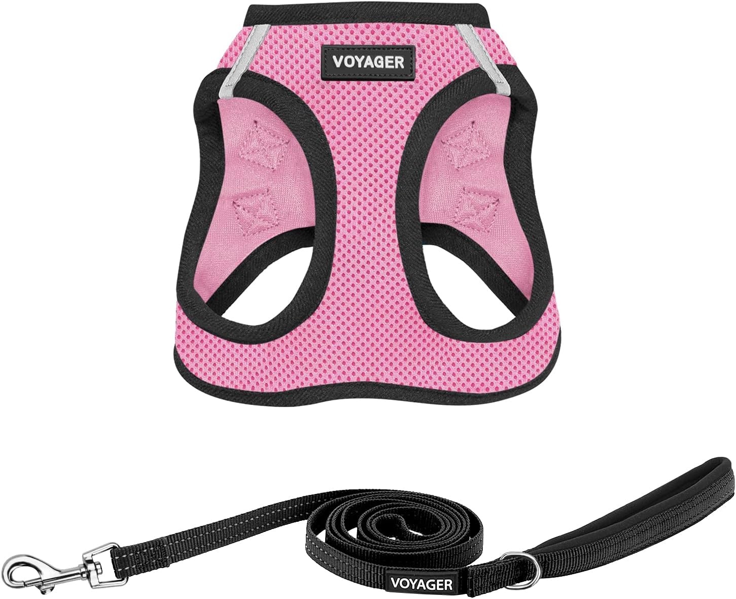 image:imageBest Pet Supplies Voyager Stepin Air All Weather Mesh Harness and Reflective Dog 5ft Leash Combo with Neoprene Handle for Small Medium and Large Breed Puppies OrangeBlack Trim SmallPinkBlack Trim