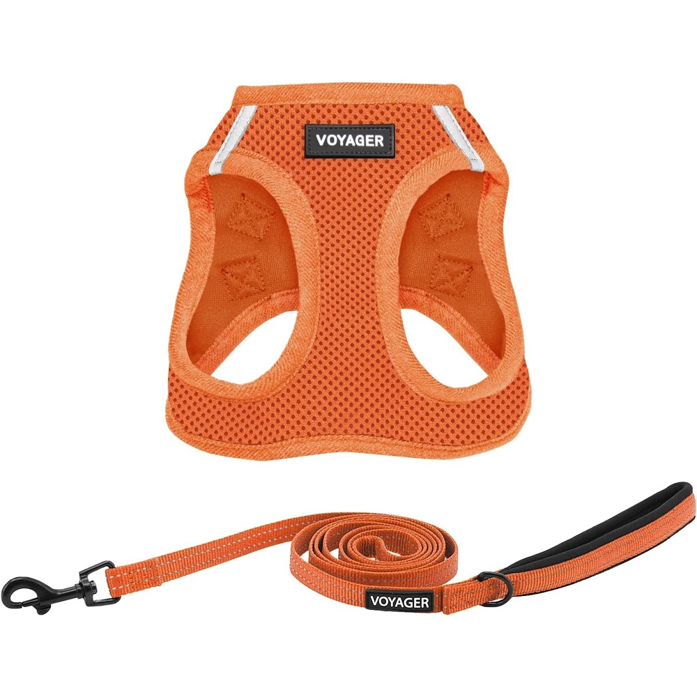 image:imageBest Pet Supplies Voyager Stepin Air All Weather Mesh Harness and Reflective Dog 5ft Leash Combo with Neoprene Handle for Small Medium and Large Breed Puppies OrangeBlack Trim SmallHarness Leash Set Orange